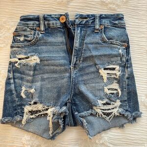 American eagle curvy high waisted denim medium wash short size 0